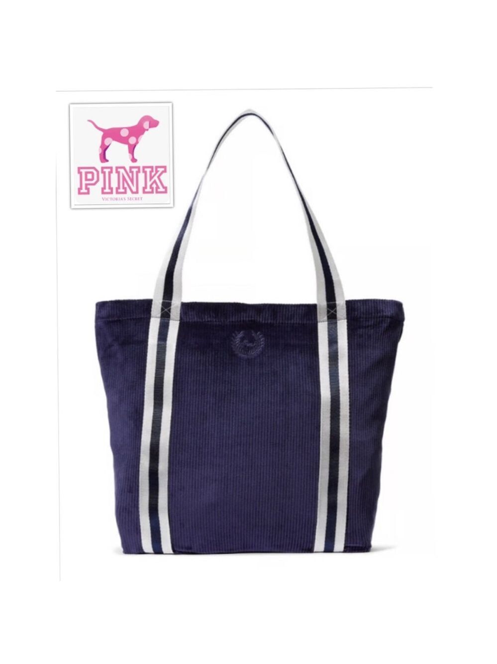 Victoria's Secret PINK Royal blue ribbed Velvet velour Athleisure zip tote bag